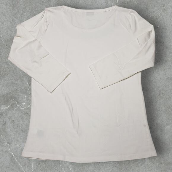 Liz Claiborne White Top Sz SP Cotton Blend  Grommet Neck Stretch Casual Chic - Picture 3 of 8